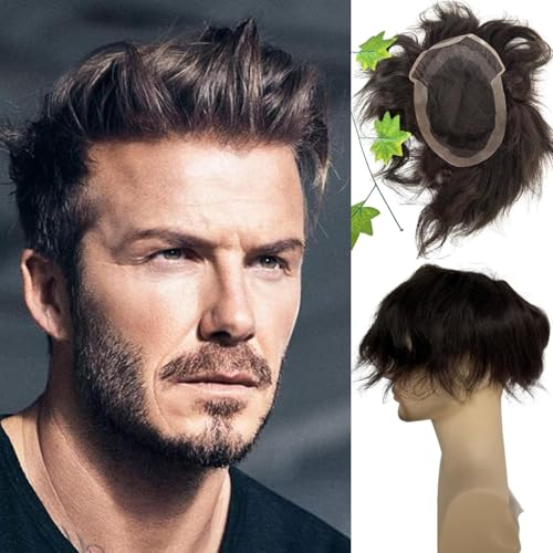 Men's Hairpiece European Human Hair Toupee 9x7inch Swiss Lace Skin PU Back Hair Replacement Wig #2 Dark Brown Color