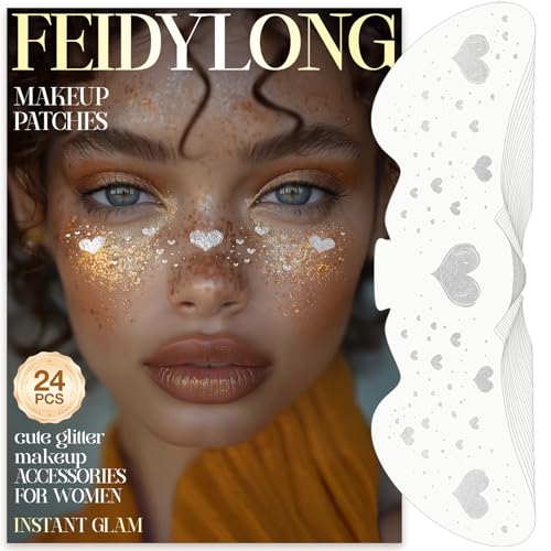 FeidyLong Glitter Freckles, 24 PCS Sliver Face Glitter Makeup Accessories, Face Glitter Tattoos Makeup Patches for Women, ...