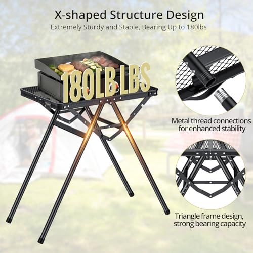 Anbte 2ft Folding Grill Table, Supports 180 Lbs, 2 Adjustable Height 28” Portable Grill Table Heat-Resistant Tabletop, Fol...