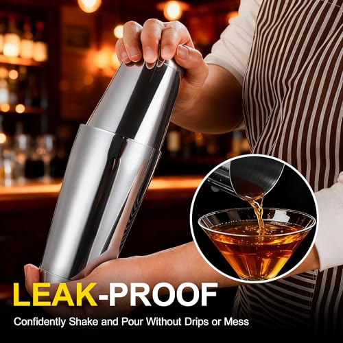 BETTFOR Boston Shaker Set, 18oz & 28oz 2-Piece Tins, Professional 304 Stainless Steel Cocktail Shaker with Leak-Proof Weig...