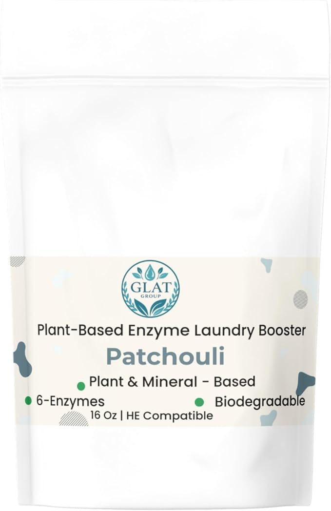 Enzyme Laundry Booster Powder - Patchouli | Plant-Based, 6-Enzyme Blend for Maximum Stain & Odor Removal | Biodegradable, Boosts Detergent in All Water Temperature, HE Compatible, 16 Oz
