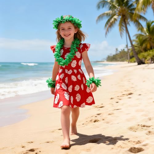 Gigoitly Little Girls Hawaiian Costume Dress Kids Red Outfit for Toddler, Hawaii Luau Party Cosplay Aloha Festival