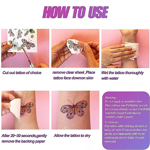 18 Sheets Glitter Temporary Tattoos for Women, Rosymormor Fairy Butterfly Flower Fake Tattoos for Party Favors, Face Glitt...