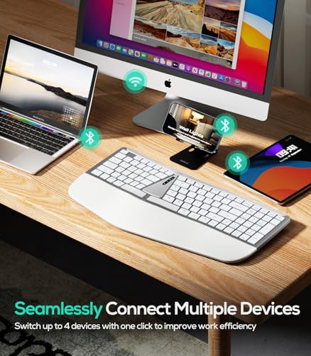 Nulea RT07B Wireless Ergonomic Keyboard - Split Keyboard, Wrist Rest, Natural Typing, Bluetooth and USB Connectivity, USB-...
