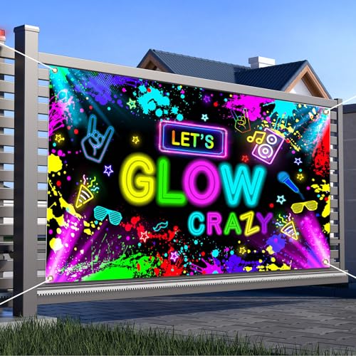 Avezano Glow in The Dark Backdrop Neon Party Decorations Let’s Glow Banner Birthday Party Background Graffiti Splash (No R...