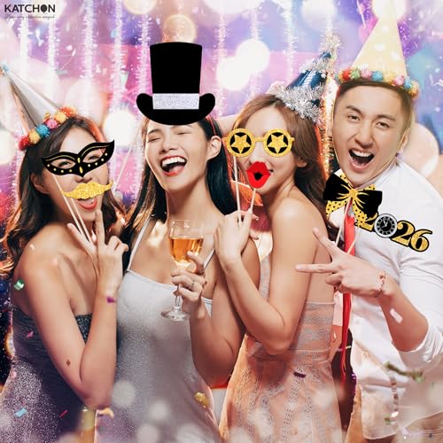 KatchOn, Huge New Years Photo Booth Props 2026 - Glitter, Pack of 35 | New Years Eve Photo Booth Props for New Years Eve P...