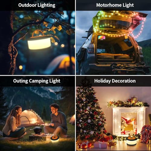 Camping String Lights,2 in 1 Upgraded 32.8FT Rechargeable Tent Lights String with 19 Lighting Modes,Quick Storage，Portable...