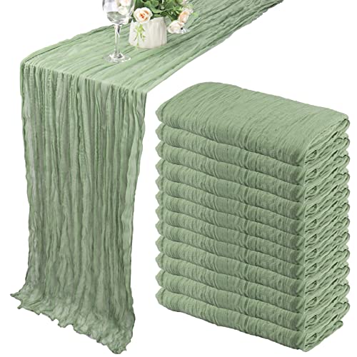 12 Pack 10Ft Cheesecloth Table Runner 35x120 Inch Boho Gauze Table Runner Cheese Cloth Long Romantic Table Runners for Wed...