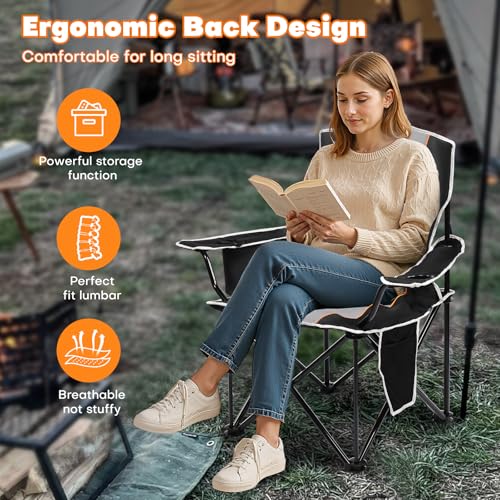 XMT Premium Padded Folding Chair, Extra Wide & Heavy Duty 450lbs Capacity, Portable Camping Chair with Insulated Cooler, C...
