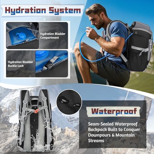 RAINSMORE Foldable Hiking Backpack for Women Men Packable Camping Backpack 40L Waterproof Hiking Daypack Bag Lightweight C...