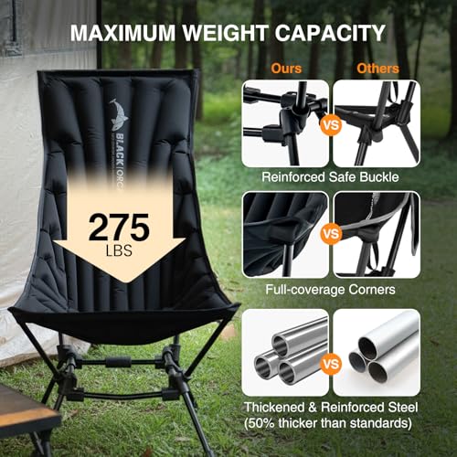 BLACK ORCA High Back Camping Chairs Inflatable Portable Camping Chair Lightweight Compact Folding Chairs with Carry Bag fo...