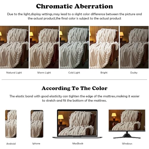 NEWCOSPLAY Faux Fur Throw Blanket Linen 3D Ribbed Plush Thick Warm Blanket for Couch Sofa Bed 850GSM (Linen Ribbed, Throw(...