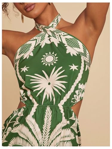 MakeMeChic Women's Boho Mini Dress Summer Beach Vacation Halter Dresses Floral Sundress