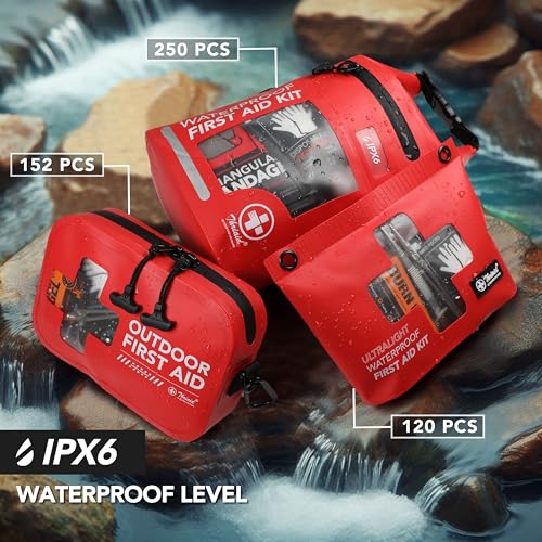 152 PCS Waterproof First Aid Kit, Portable Small Boat Dry Bag Bug Out Bags, Emergency Medical Kit Ideal for Boating, Campi...