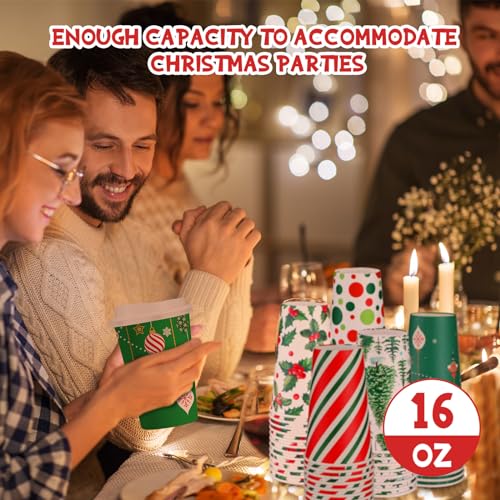 36 Sets/ 108 Pcs Christmas Paper Cups 16 oz Disposable Xmas to Go Coffee Drinking Cups with Lids and Sleeves Xmas Hot Coco...