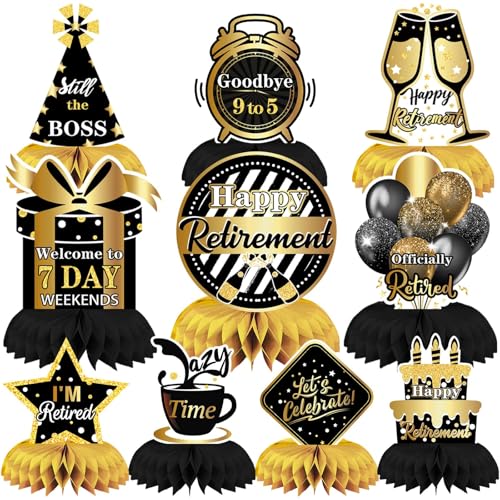 DTOFOOT 10 Pcs Retirement Party Decorations, Retirement Party Supplies Retirement Table Decorations Black and Gold Retirem...