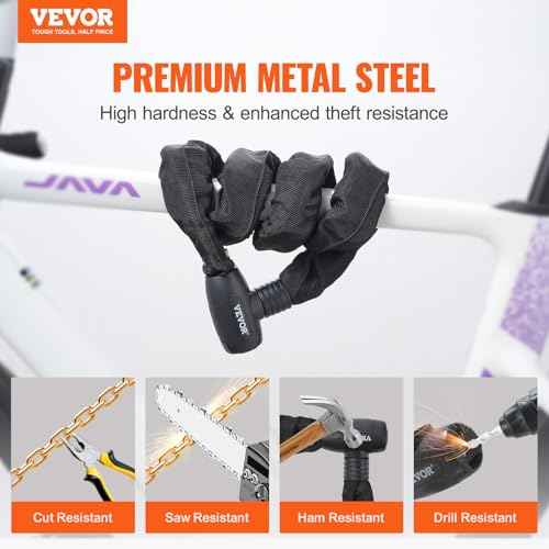VEVOR Bike Chain Lock, 5.91 Ft Combination Bicycle Chain Lock with 4 Keys, Heavy Duty Anti-Theft High Security Bike Locks, Perfect for Bike, Motorcycle, Scooter, Bicycle, Door, Fence or Gate, 10mm