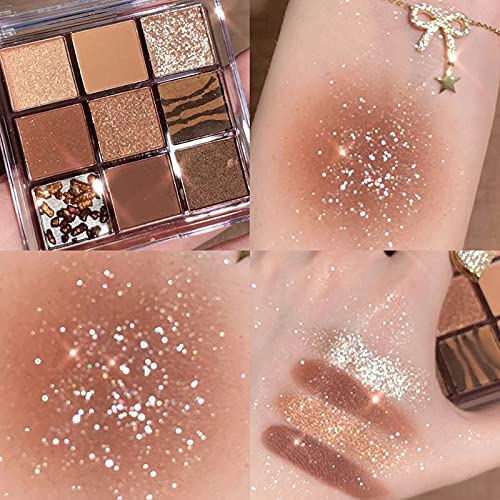 Kayswang 9 colors glitter eyeshadow palette makeup palette matte high pigment color cream texture natural eye shadow powder eye shadow palette in autumn and winter long lasting & waterproof (brown)