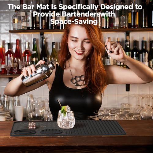 Bar Mat, Bar Accessories, Multifunctional Folding Cocktail Mat with Cutting Board, 18" X 12"(Black) Drying Mats,Bar Mat fo...