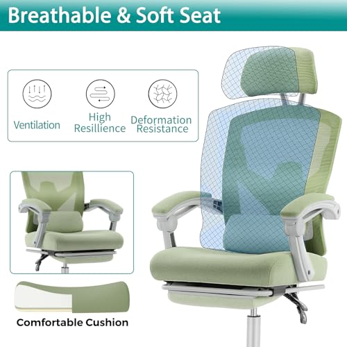 DUMOS Office Desk Chair with Footrest Ergonomic Gaming Chair for Adults Computer Mesh, Lumbar Support,Swivel Reclining wit...