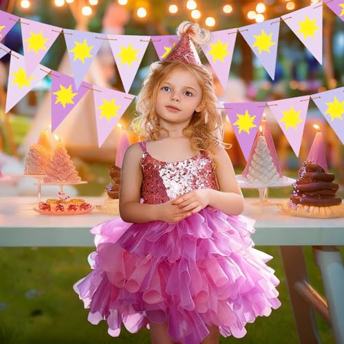 Purple Sun Flag Happy Birthday Banner - Purple Sun Bunting Birthday Banner Party Decoration Flag String Bunting Garland fo...