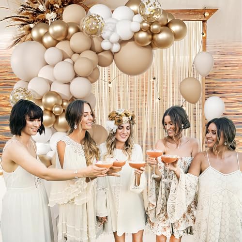 147pcs Neutral Balloon Garland Arch Kit, Different Sizes with Beige Cream Sand White Metallic Champagne Gold Balloons for ...