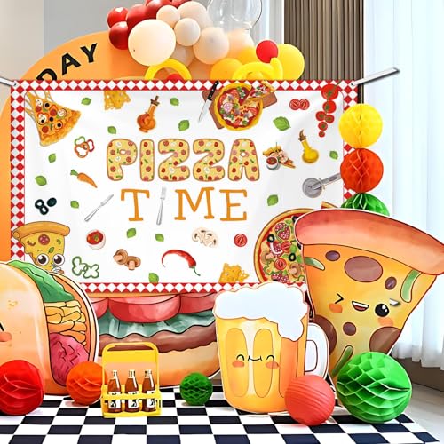 AIBIIN Pizza Backdrop Pizza Time Photography Background Cooking Pizza Birthday Party Decoration Supplies Banner Photo Boot...