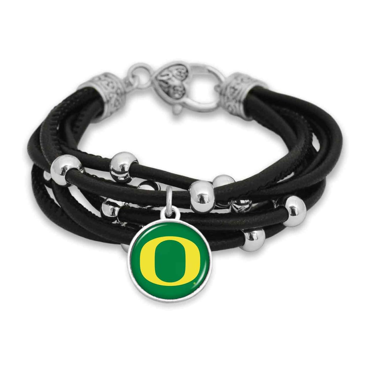 From The Heart Leather College Charm Bracelet for Women - College Game Day Jewelry for Sports Fans (Oregon)