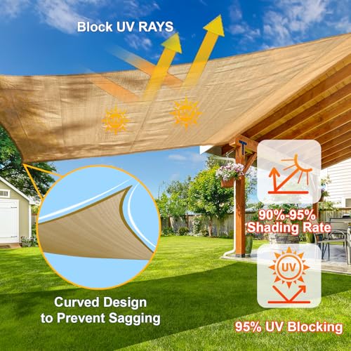 SUNLAX Sun Shade Sail 8' x 10' Sand Rectangle Canopy Sail Shade Cover UV Block Permeable Sunshade Outdoor for Patio Backya...