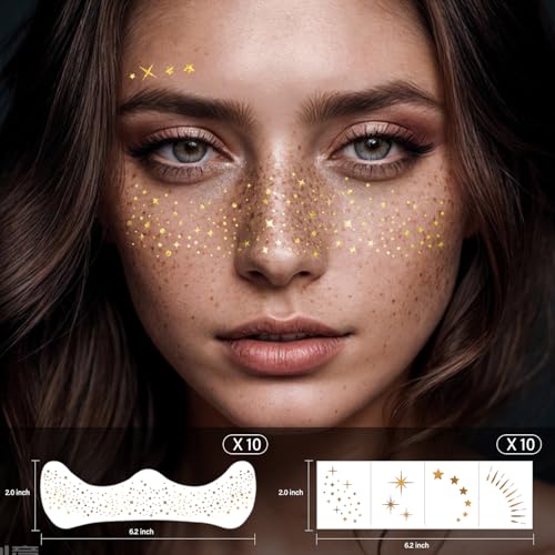 20 Pcs Gold Face Makeup Patches, Glitter Freckles Face Tattoo Gold Makeup, Glitter Freckles, Sparkle Makeup Patches, Water...