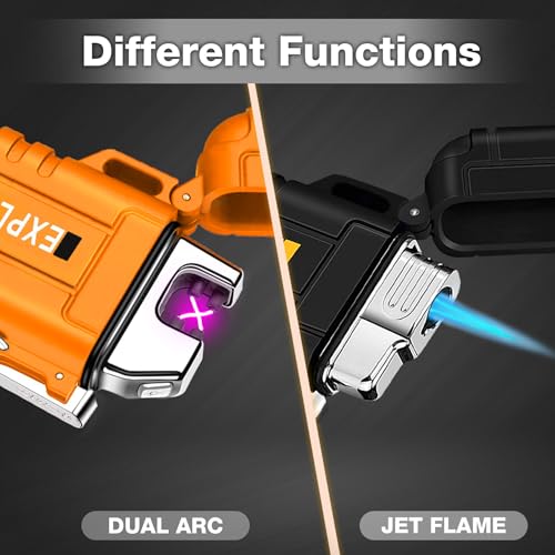 2 Pack Waterproof Lighter Outdoor Windproof Torch Lighters Dual Arc Butane Electric Lighters USB Rechargeable Lighters Fla...