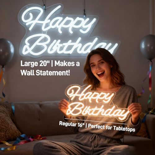 Happy Birthday Neon Sign 16 Inch Reusable Happy Birthday LED Light Up Sign with Dimmable ON/OFF Switch for Birthday Party ...