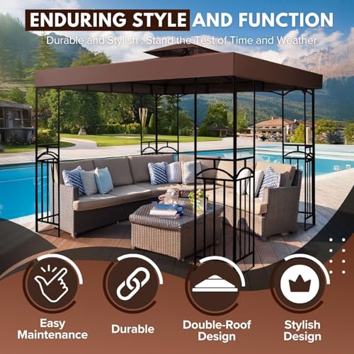 Flexzion Gazebo Cover Replacement Canopy Top 12x12 Ft (3.6m x 3.6m) - Double Tier Top Canopy Cover Replacement with UV30+,...