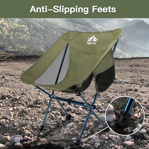 Night Cat Backpacking Chair Ultralight with Folding Camping Table Low Back Camping Chairs Foldable Portable Compact Suppor...