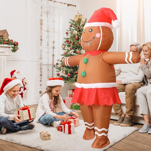 OVIFM Christmas Inflatable Costume Adult,Gingerbread Man Costume,Blow Up Xmas Character Costumes for Women Men Cosplay Party