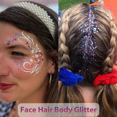 Mysense Patriotic Red White and Blue Body Glitter Stick,4th of July Accessories,Sparkling Face Hair Glitter for Fourth of ...