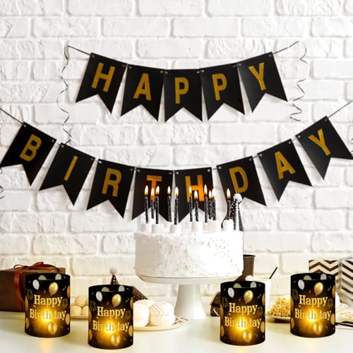 Kittmip 10 Pcs Happy Birthday Centerpieces for Tables Birthday Lantern Boxes with Tea Lights Candles Centerpieces for Tabl...