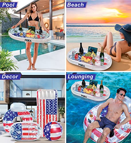 POZA Inflatable USA Pool Float - Luxurious Fun Lounger Filled with Sparkle Silver Stars Confetti, Cool USA Flag Design Wat...