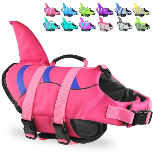 Fragralley Dog Life Jacket Shark, Dog Life Vest Adjustable Ripstop, Dog Swimming Safety Vest with Superior Buoyancy & Resc...