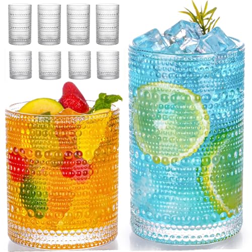 Hobnail Drinking Glasses Set of 8 Glass Cups 12 oz Hobnail Drinking Glasses & 10 oz Cocktail Glasses, Water Glasses Kitche...