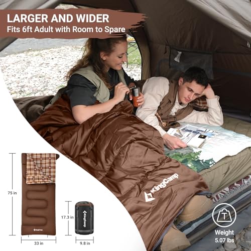 KingCamp Sleeping Bag for Adults, Cold Weather & Warm XL Big and Tall Flannel Sleeping Bags with Compression Sack Portable...