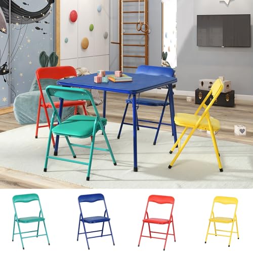 Homy Casa Kids 5-Piece Folding Table and Chairs Set for Daycare and Classrooms, Children's Activity Table and Chairs Set, ...