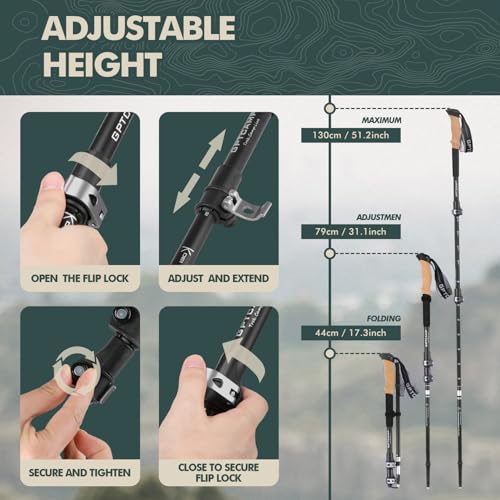 GPTCAMP Walking Sticks,Trekking Poles Collapsible Hiking Poles,Lightweight Folding Travel Walking Pole for Men Women,2pc A...