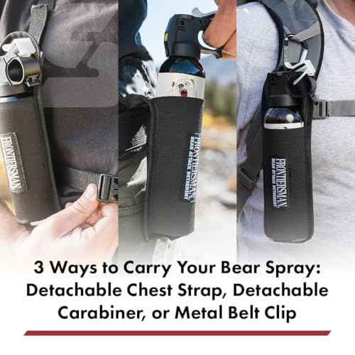 Sabre Frontiersman Bear Spray Holster for 7.9 & 9.2 Oz. Canisters, Nylon Chest, Belt, Waist, & 3-in-1 Options Available, Adjustable Straps, Strong Elastic Prevents Canister Loss, Hook & Loop Design