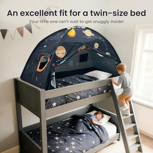 Tiny Land Space Galaxy Bed Tent for Kids – Sleep Bed Canopy with 9 Planets Design, Easy-to-Install Indoor Kids Play Tent, ...