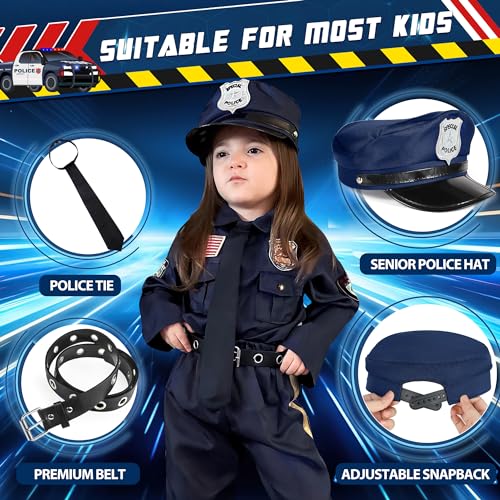 Police Officer Costume for Kids, Cop Costume Outfit Set with Toy Accessories, Halloween Costumes for Boys