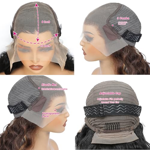 Bob Wig Human Hair 13x6 Body Wave Lace Front Wigs Human Hair Highlight Ombre P4/27 Glueless Wigs Pre Plucked With Baby Hair 200 Density Hd Lace Frontal Wigs For Black Women 16 Inch