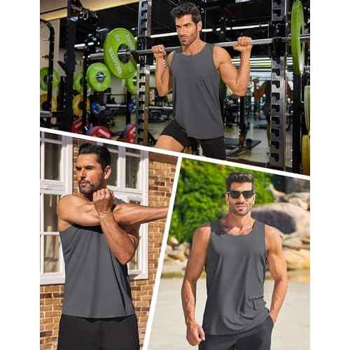 PINSPARK Beach Tank Tops for Men Summer Quick Dry Sleeveless Gym Workout Shirts Mens Athletic Running Tank Top UPF 50+