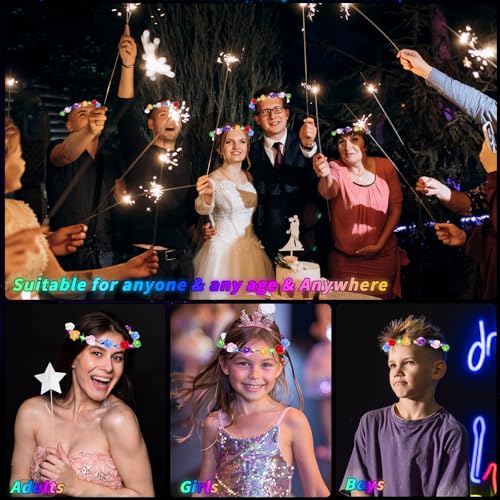 UZLU 80 Pcs LED Flower Crown Headband Glow Floral Wreath Crown for Women Light Up Flower Headband Glow in the Dark Hair Ac...