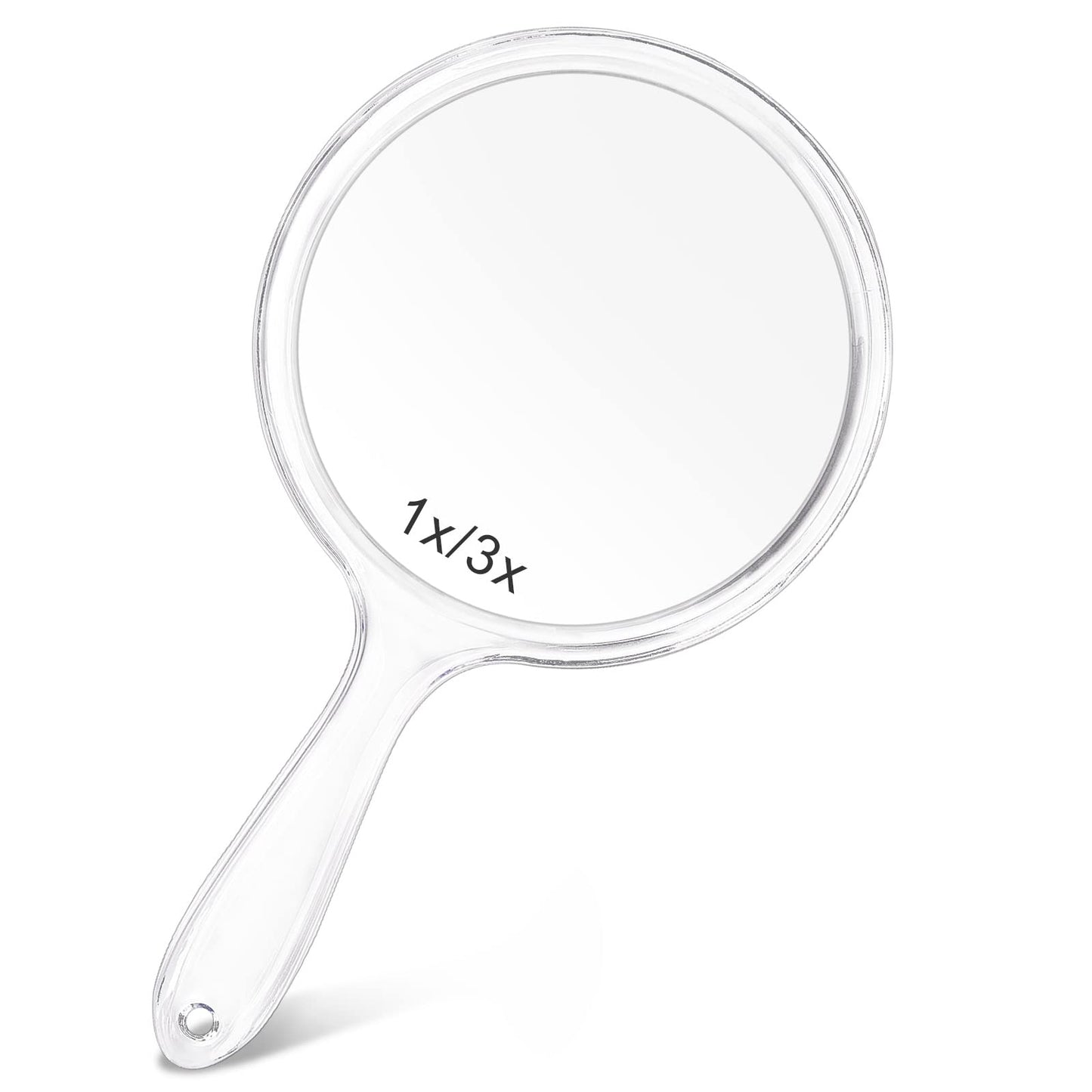 Kmchilj Makeup Hand Mirror, Double-Sided 3X 1x Magnifying Large Travel Handheld Mirror Cosmetic Mirror Acrylic Clear Finish Roun